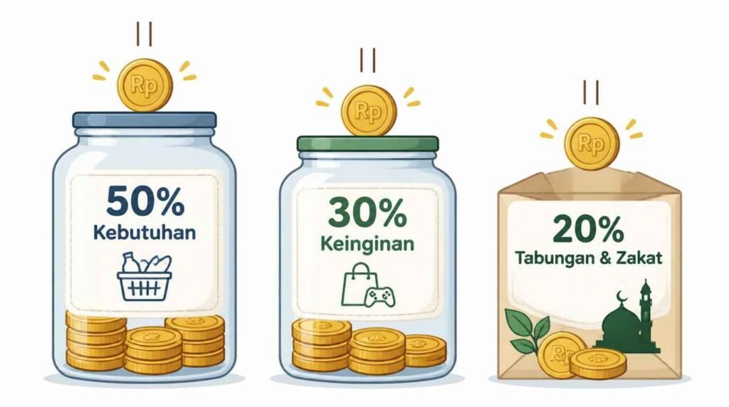 ilustrasi rumus 50 30 20 mengatur keuangan pribadi secara islami