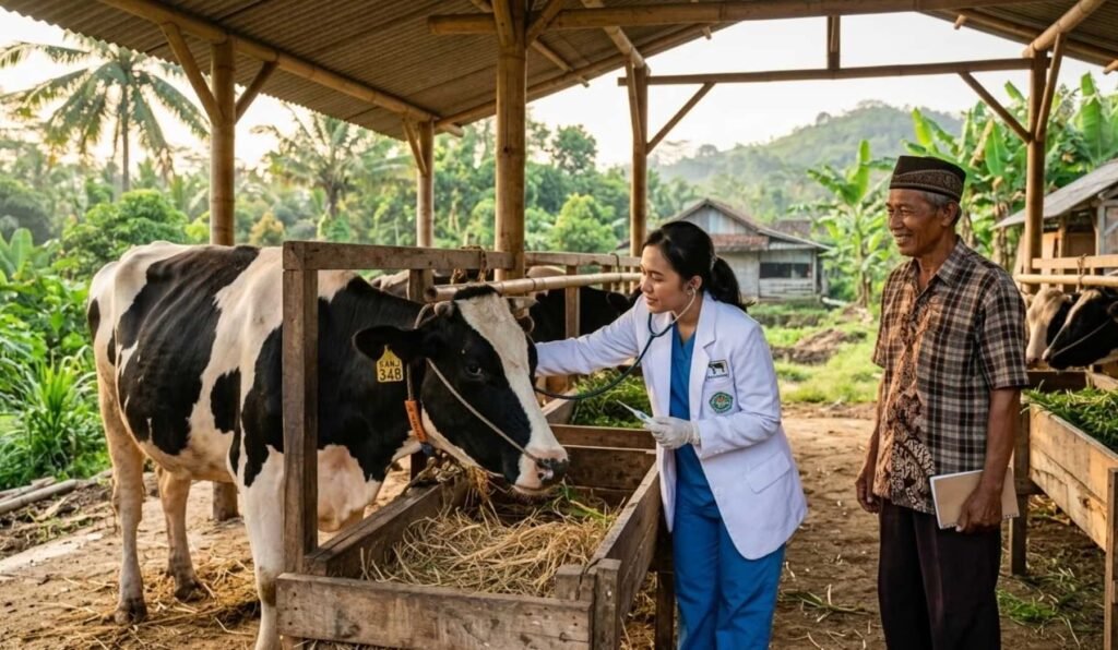 dokter hewan KAN Jabung memberikan layanan kesehatan hewan kepada peternak anggota