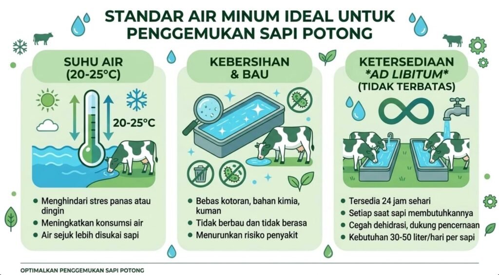 sapi potong minum air bersih dari tempat minum kandang penggemukan