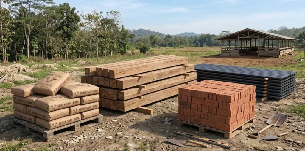 material bangunan kandang sapi kayu semen bata untuk 10 ekor sapi potong