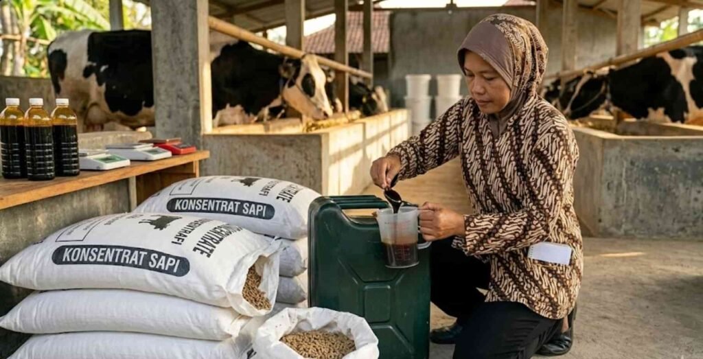 takaran dosis tetes tebu untuk sapi per hari campuran konsentrat pakan