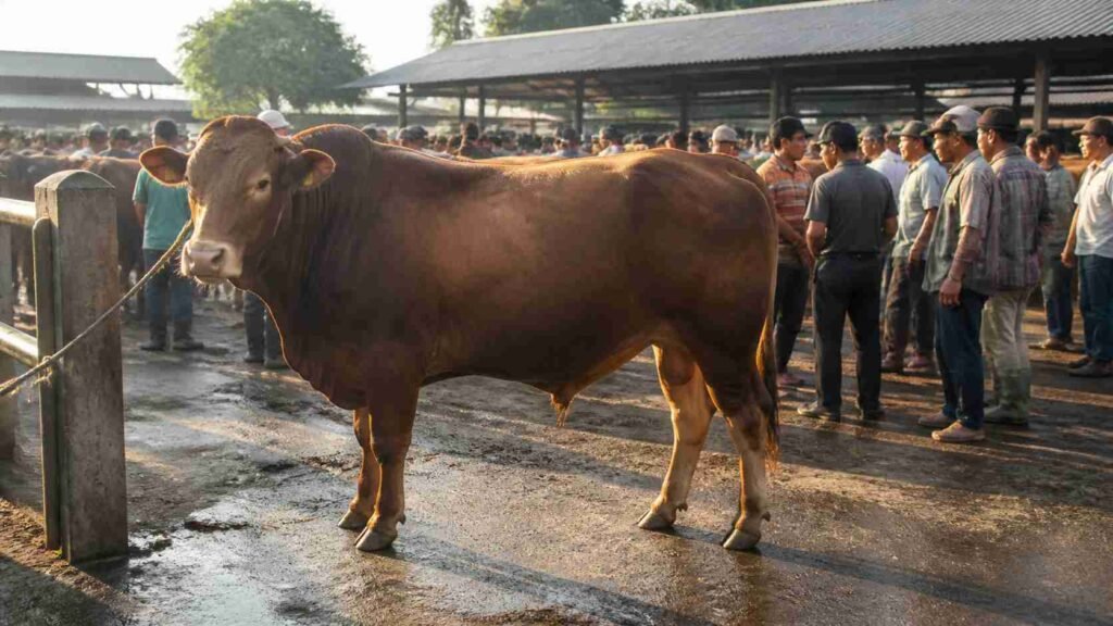 peternak memberi pakan sapi qurban berkualitas sebelum dijual menjelang Idul Adha