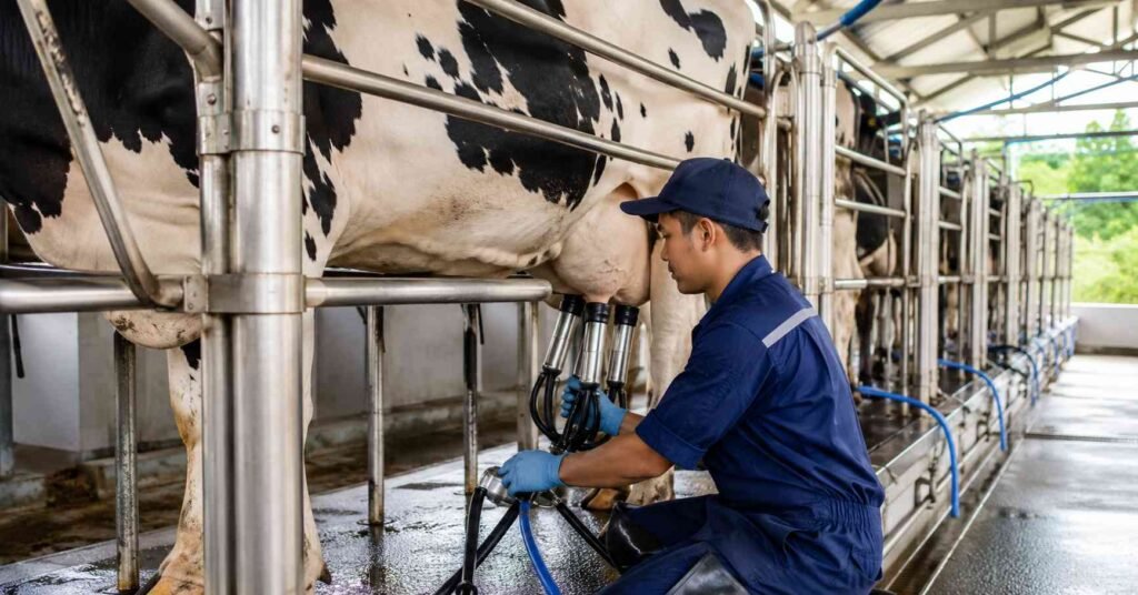 manajemen pemerahan sapi perah di KAN Jabung dengan mesin pemerah modern