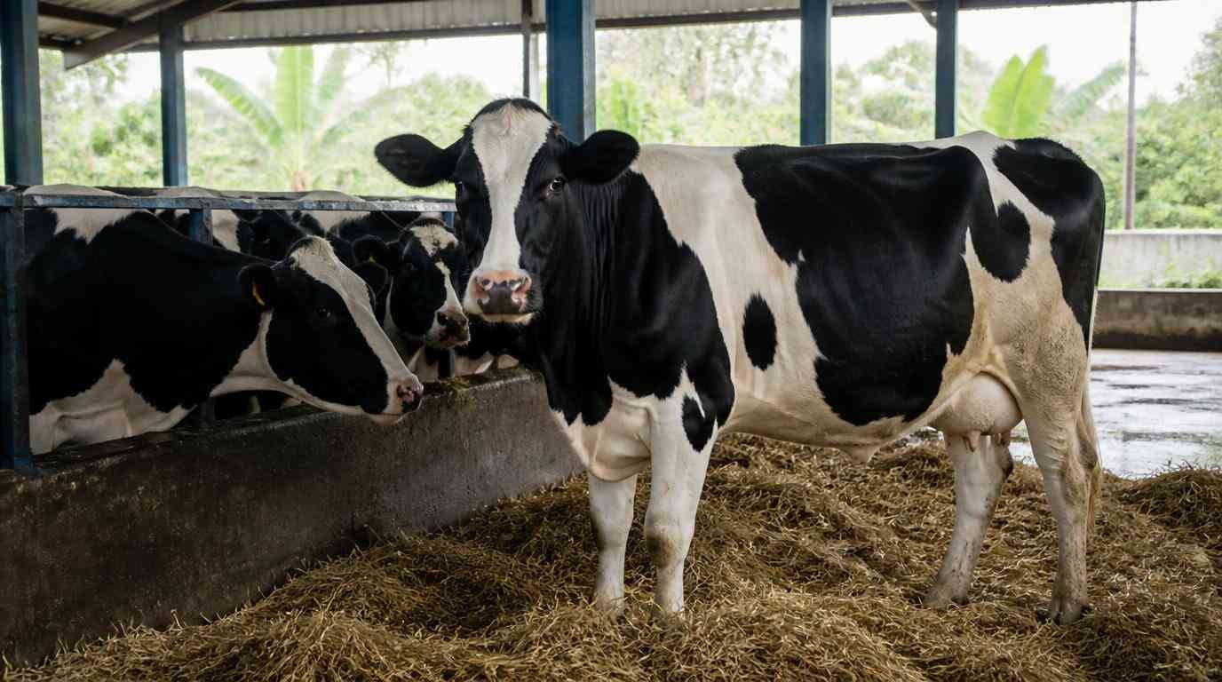 obat penambah air susu sapi — sapi perah Friesian Holstein di kandang modern