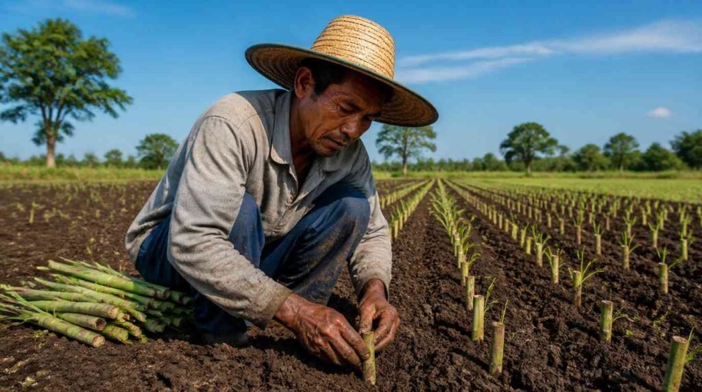 cara tanam rumput pakchong dengan stek batang di lahan terbuka
