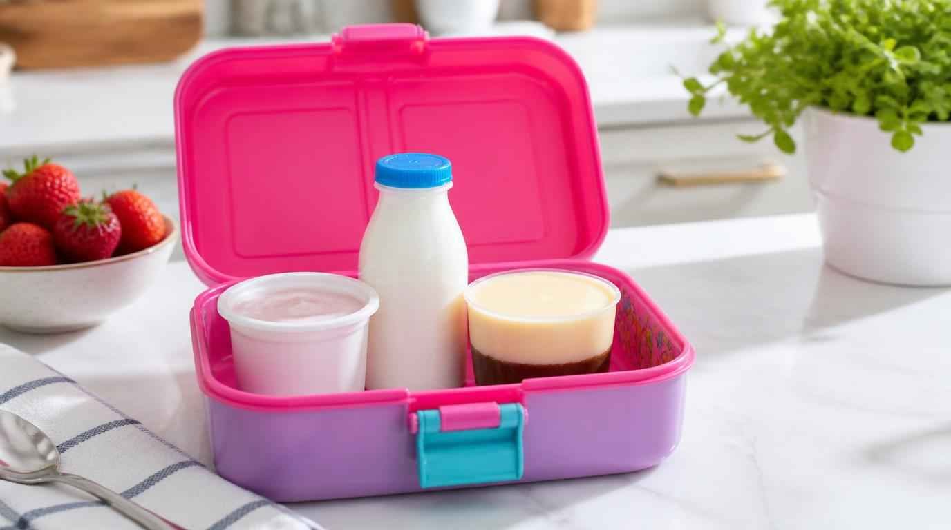 ide menu bekal anak sekolah dari olahan susu dalam kotak bekal berwarna cerah