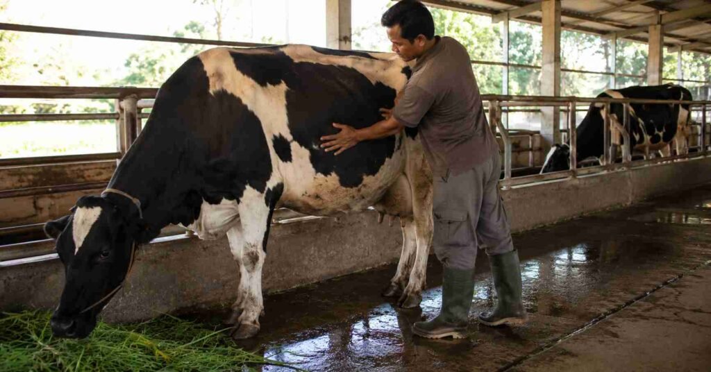 Peternak KAN Jabung melakukan pertolongan pertama pada sapi kembung di kandang