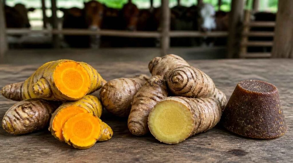 bahan jamu sapi tradisional kunyit temulawak dan gula merah untuk nafsu makan