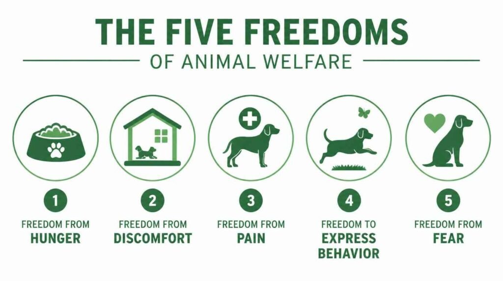 Ilustrasi lima prinsip kebebasan animal welfare untuk sapi perah