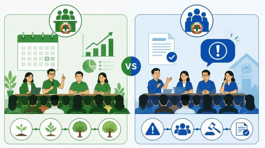 Perbandingan rapat anggota tahunan dan rapat anggota biasa koperasi dalam tabel infografis