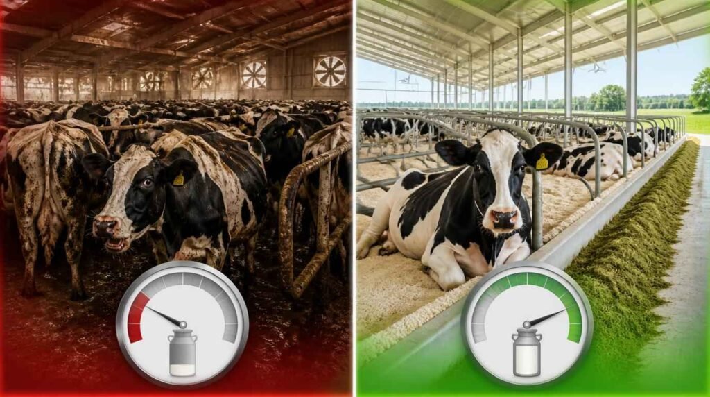 Sapi perah stres akibat kepadatan kandang berlebihan berdampak pada penurunan produksi susu