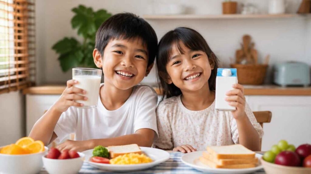 Anak-anak minum susu segar pasteurisasi yang lebih bergizi dibandingkan susu UHT kemasan