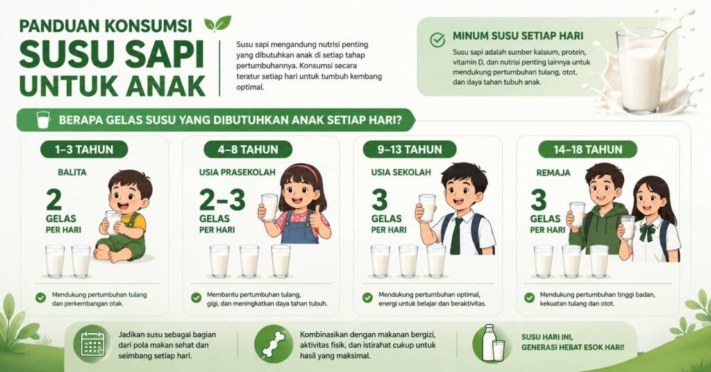 dosis susu sapi yang tepat untuk anak per kelompok usia