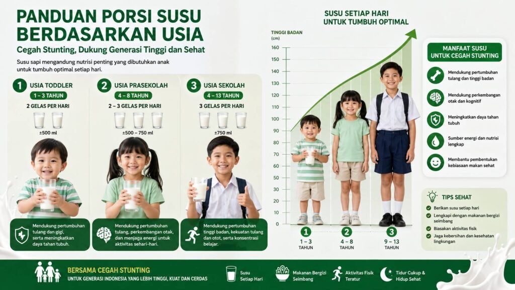 porsi susu yang dianjurkan untuk anak dalam program pencegahan stunting per kelompok usia