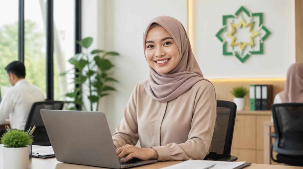 Karyawan koperasi syariah yang bekerja dengan tenang karena sumber gaji dari lembaga bebas riba