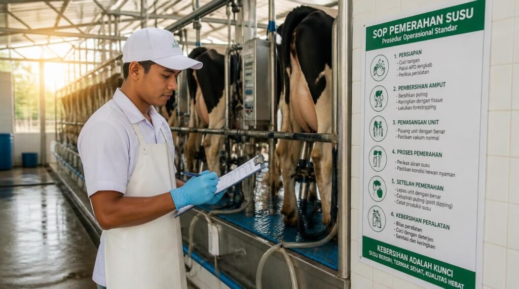 protokol pemerahan sapi perah KAN Jabung Malang dua kali sehari