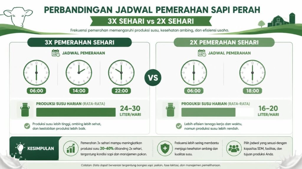 berapa kali sapi perah harus diperah dalam sehari untuk produksi optimal