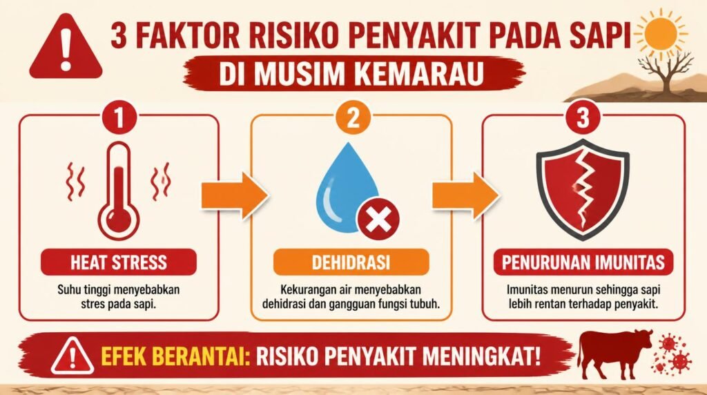 faktor risiko penyakit sapi meningkat saat musim kemarau heat stress dehidrasi imunitas