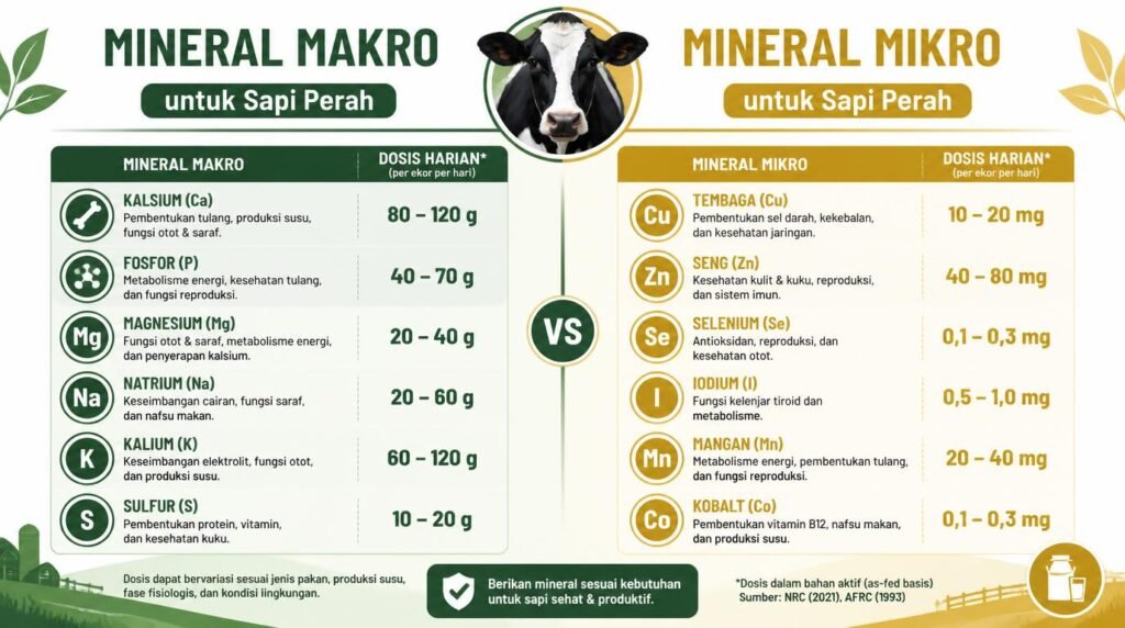 jenis mineral makro dan mikro yang dibutuhkan sapi perah setiap hari