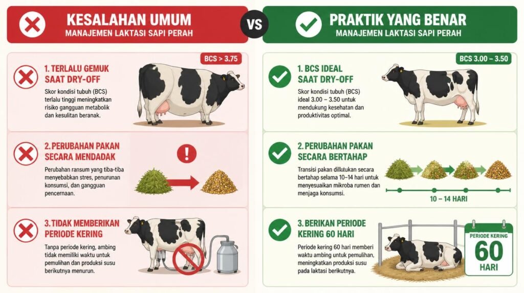 kesalahan umum manajemen laktasi sapi perah yang menurunkan produksi susu