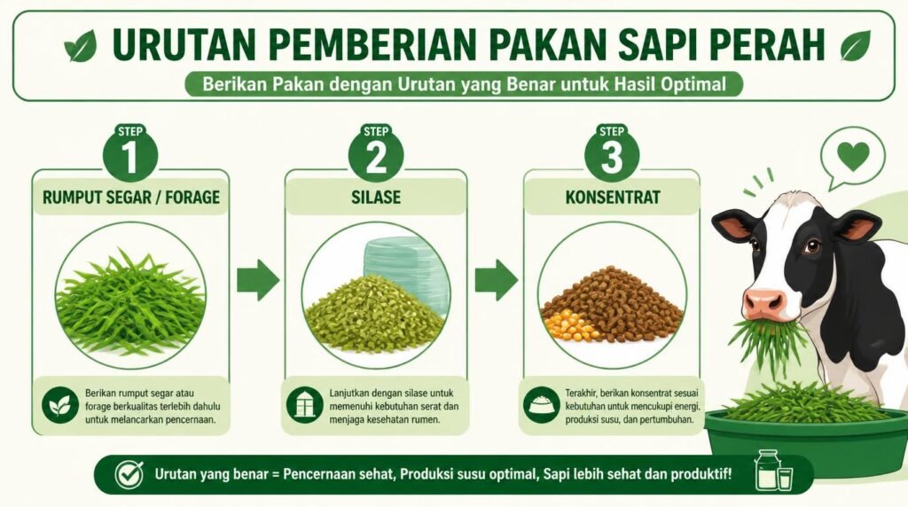 urutan pemberian pakan sapi perah yang benar: hijauan dulu baru konsentrat