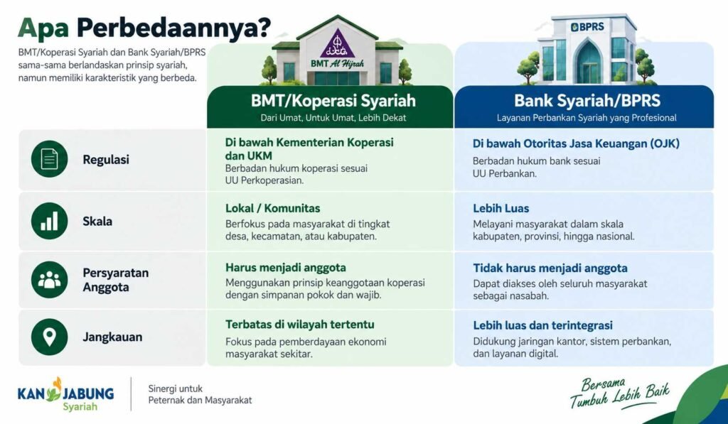 tabel perbandingan BMT dan bank syariah dari sisi regulasi skala layanan dan persyaratan