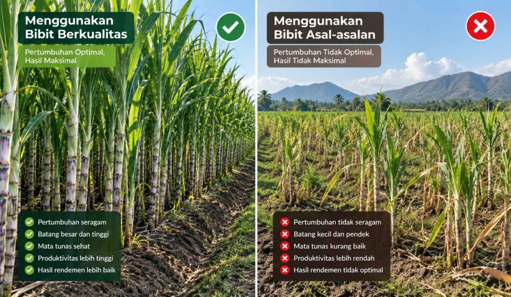 bibit tebu berkualitas menentukan hasil panen dan rendemen gula merah yang tinggi