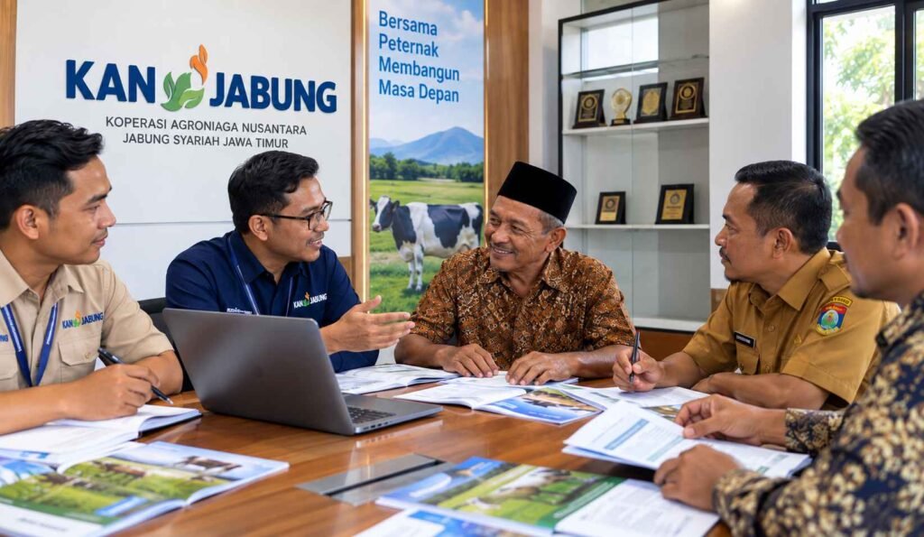 Diskusi kemitraan JABmart antara pengurus koperasi desa dan tim KAN Jabung