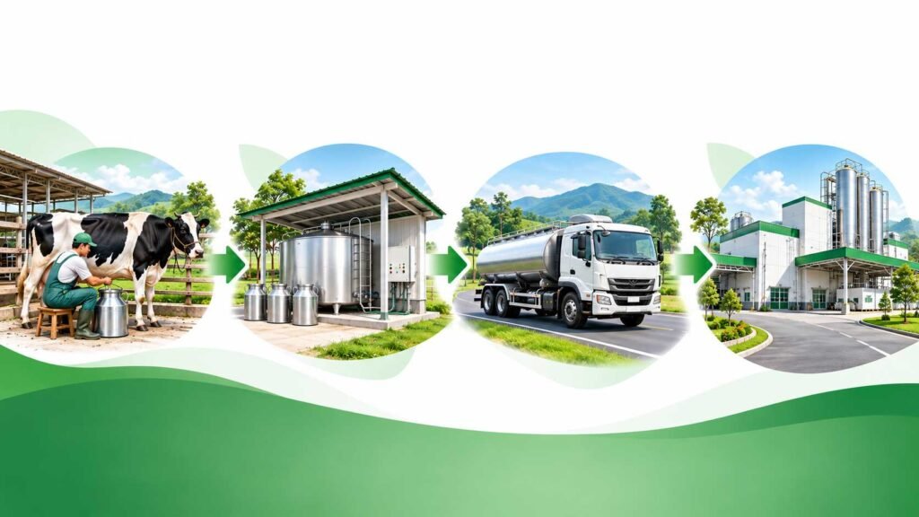 Alur layanan angkutan susu sapi KAN Jabung dari TPS ke pabrik mitra industri