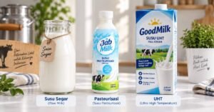 perbedaan susu pasteurisasi UHT dan susu segar dalam satu gambar perbandingan