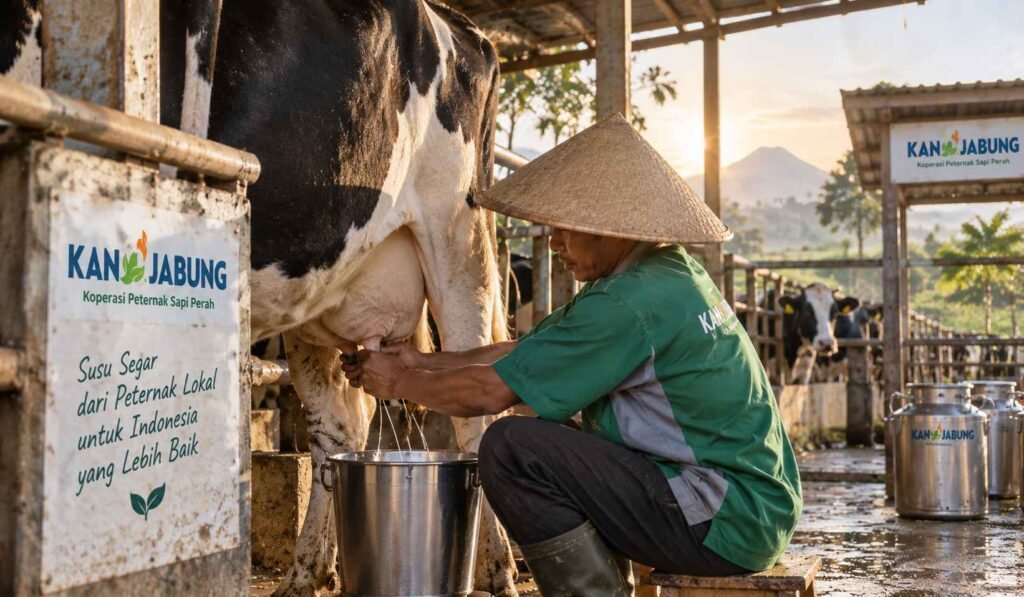 rata-rata produksi susu sapi Friesian Holstein per hari di Indonesia dan KAN Jabung