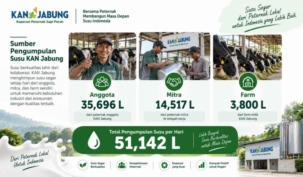 data produksi susu KAN Jabung breakdown per sumber anggota mitra farm