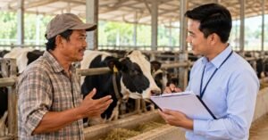 Peternak dan petugas membahas pembiayaan pembelian sapi