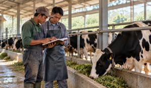 Petugas PKB memeriksa sapi perah Holstein di kandang