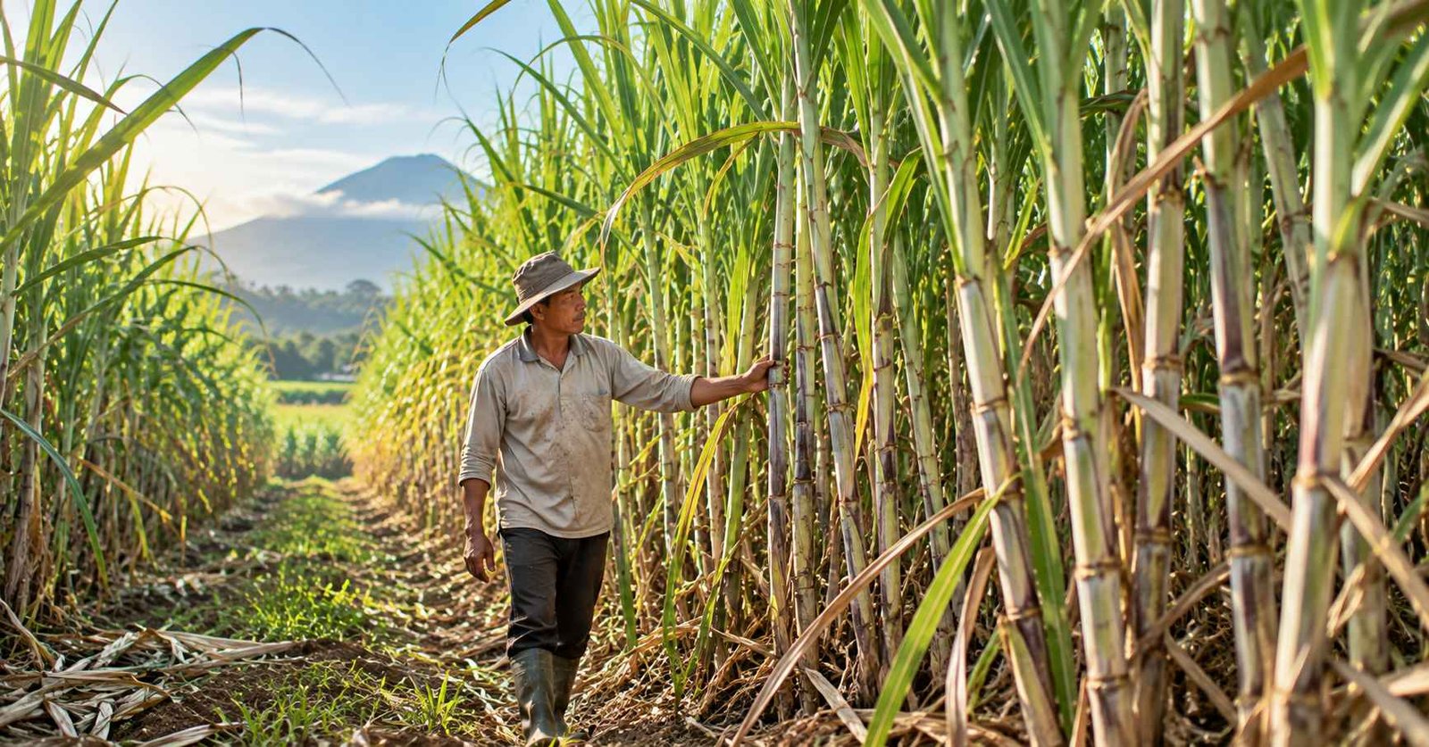 Kebun tebu siap tebang di pagi hari