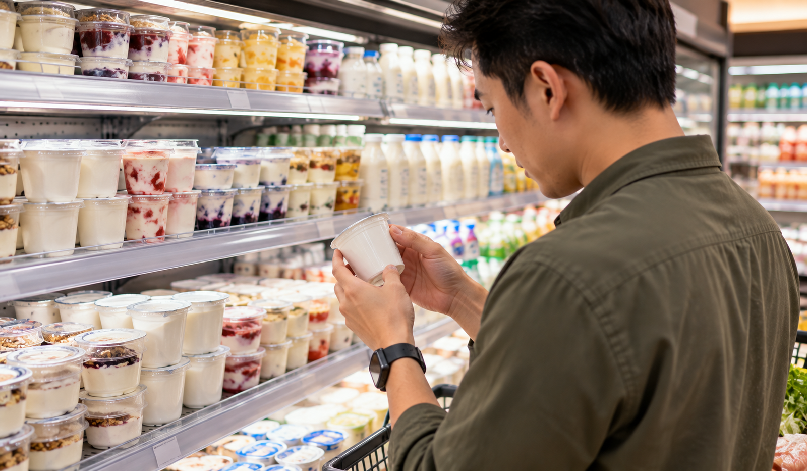 Dua mangkuk yogurt, sapi dan kambing, dengan label perbandingan