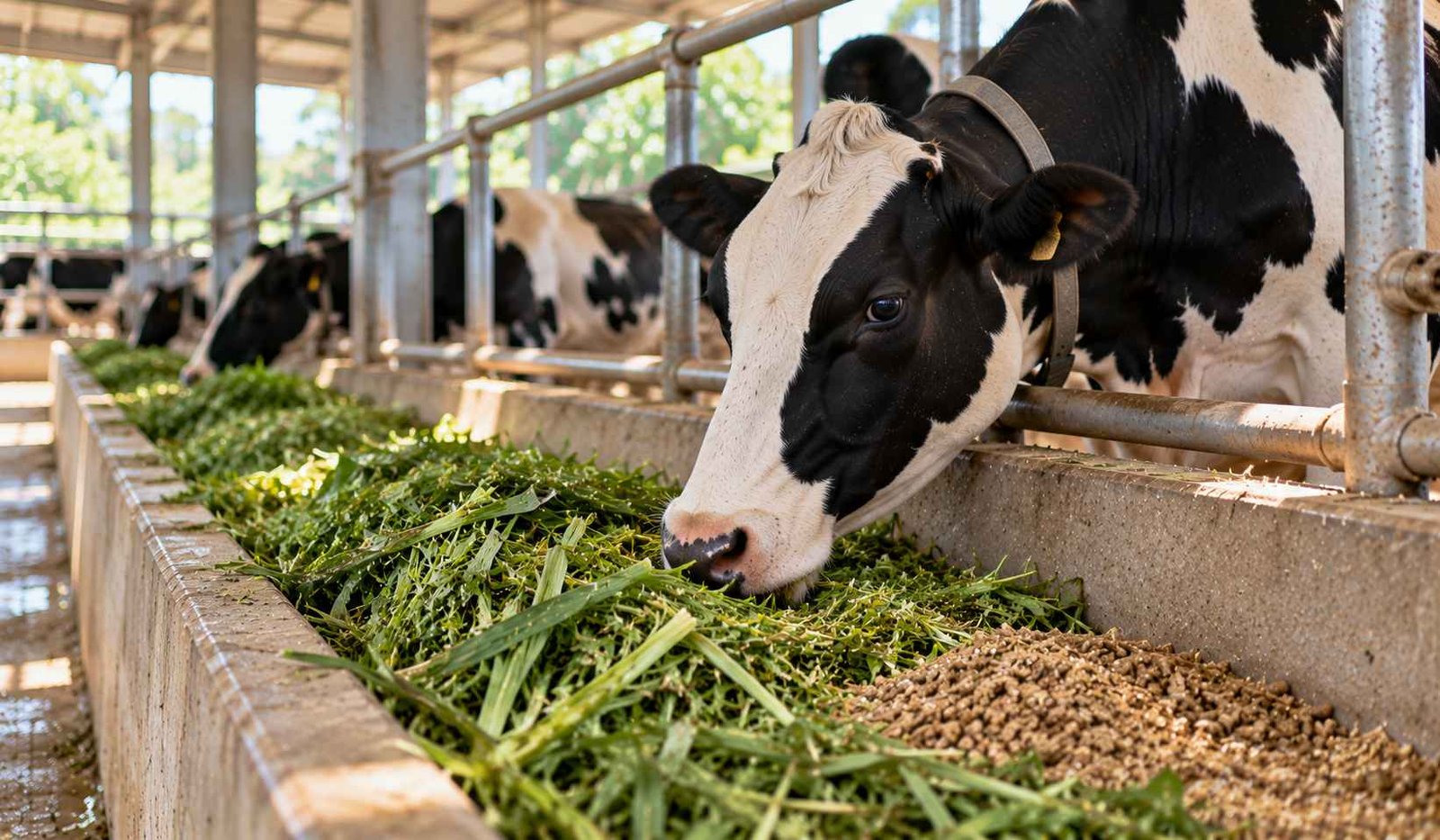 Sapi perah Holstein bunting beristirahat di kandang bersih