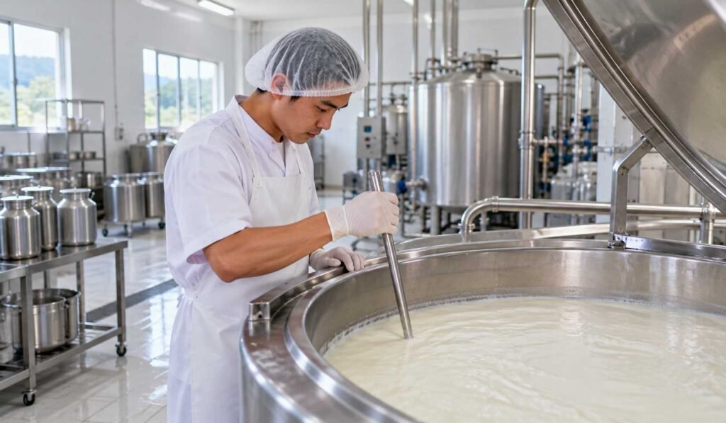 Proses fermentasi susu menjadi yogurt di unit pengolahan susu
