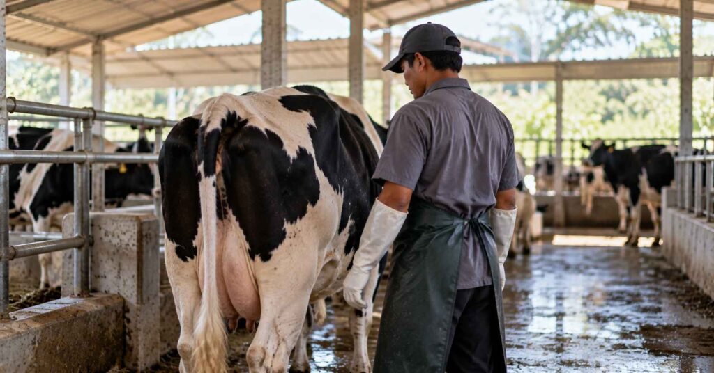 Petugas bersertifikat melakukan pemeriksaan kebuntingan pada sapi perah