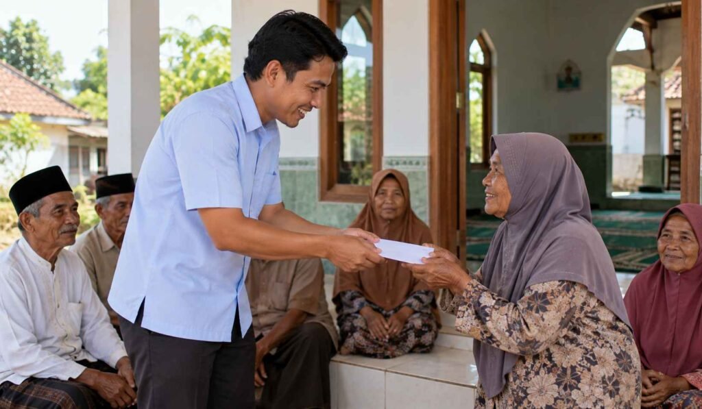  Petugas Baitul Maal menyerahkan zakat kepada warga penerima