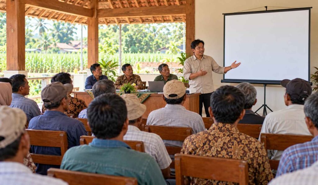Anggota koperasi mengikuti rapat anggota tahunan yang membahas pembagian SHU